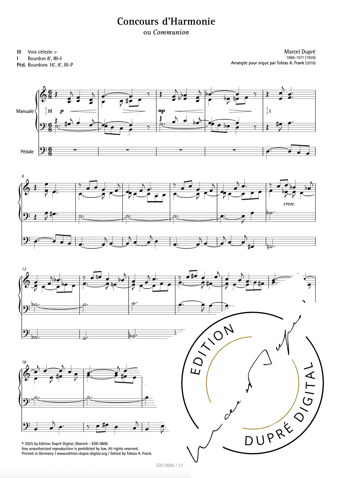 Marcel Dupré: Quatre nouvelles pièces pour Orgue