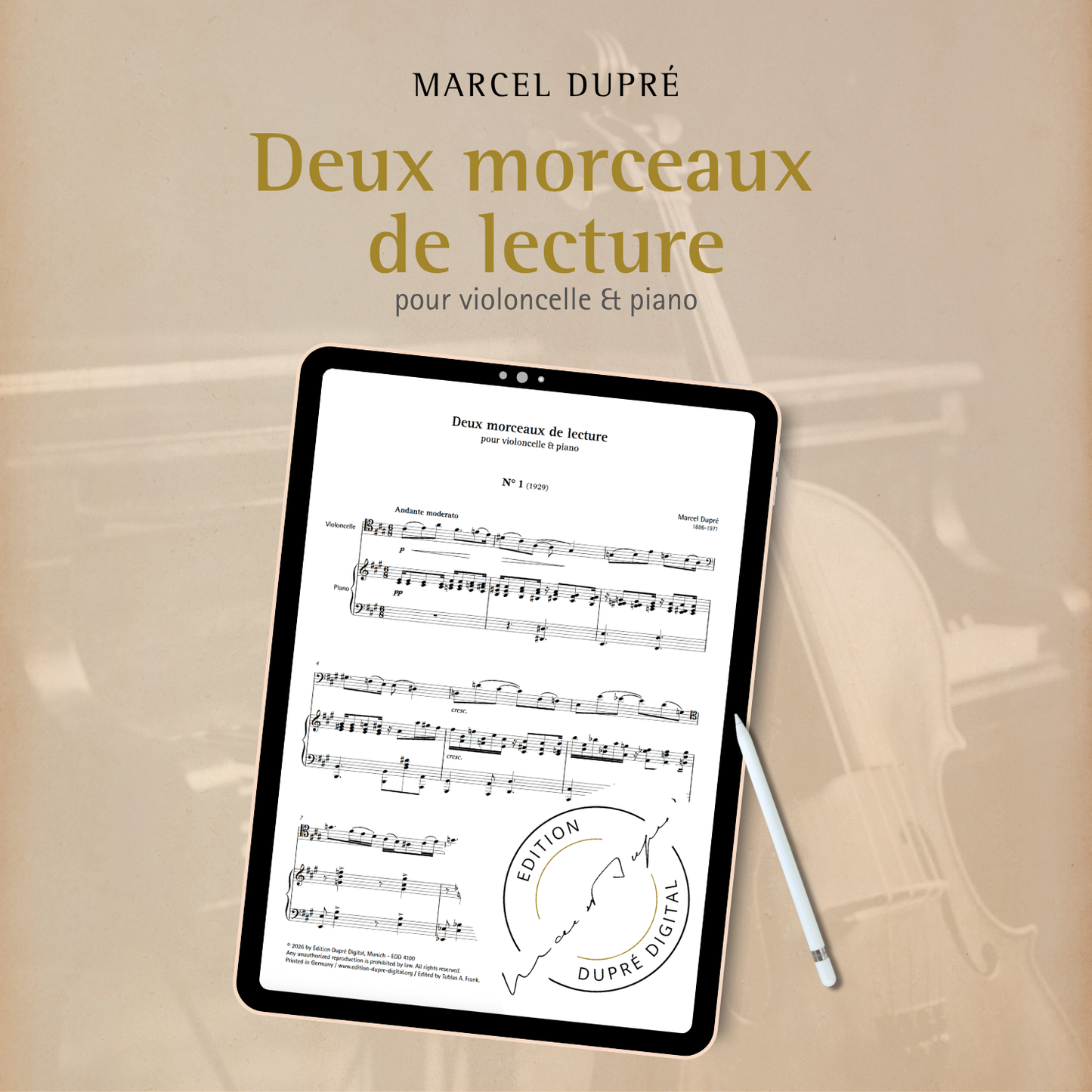 Marcel Dupré: Deux morceaux de lecture pour violoncelle & piano