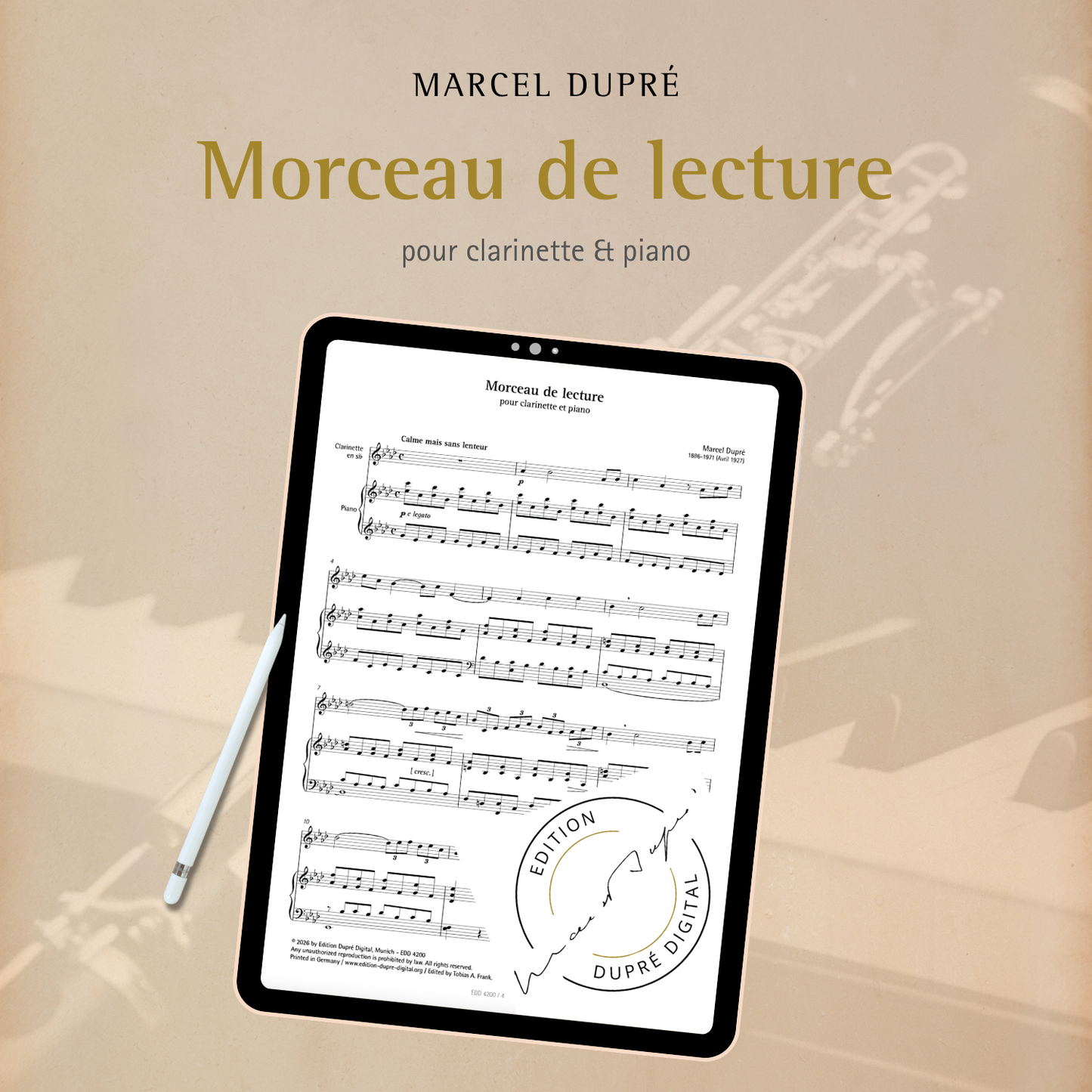 Marcel Dupré: Morceau de lecture pour clarinette & piano