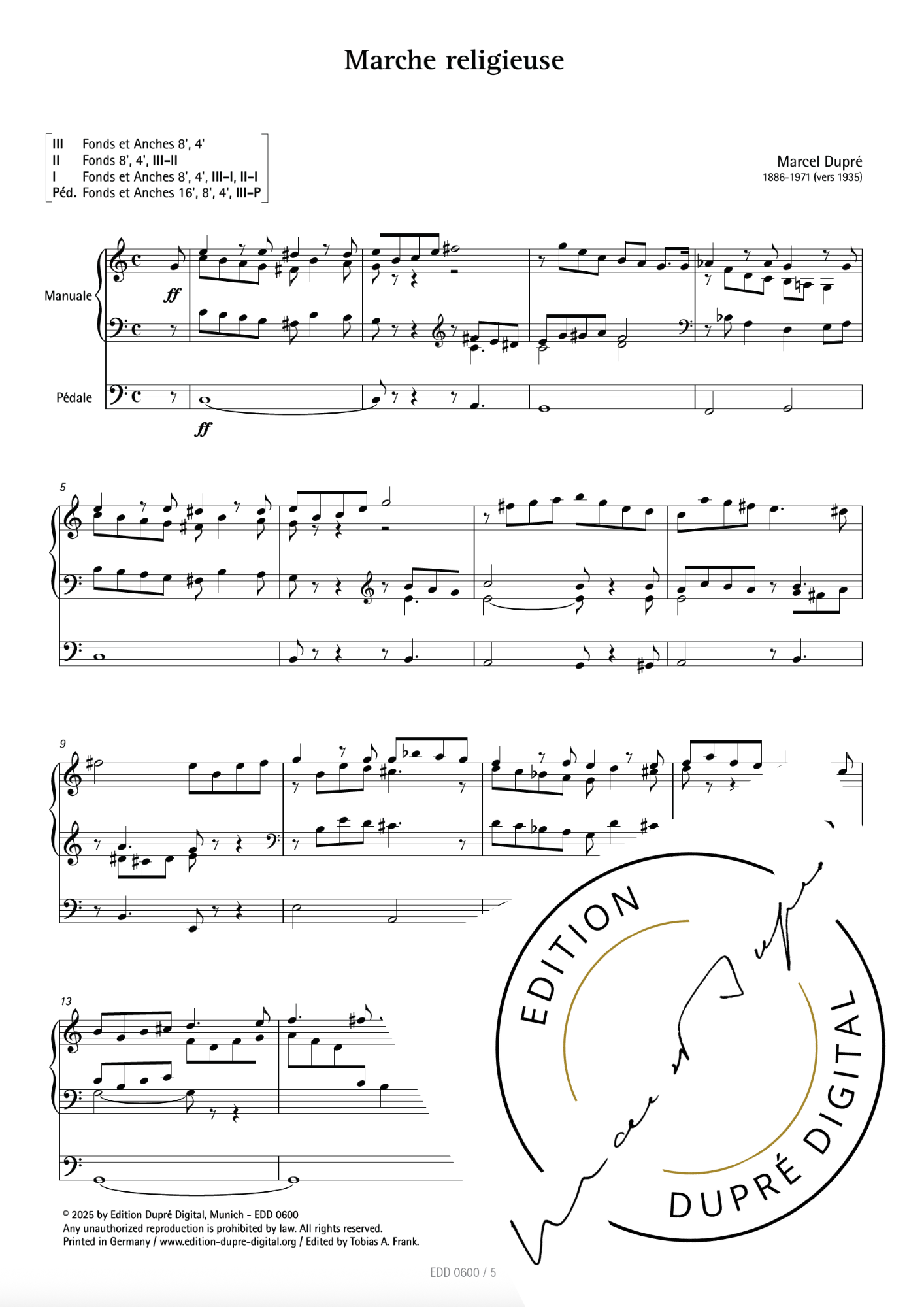 Marcel Dupré: Quatre nouvelles pièces pour Orgue