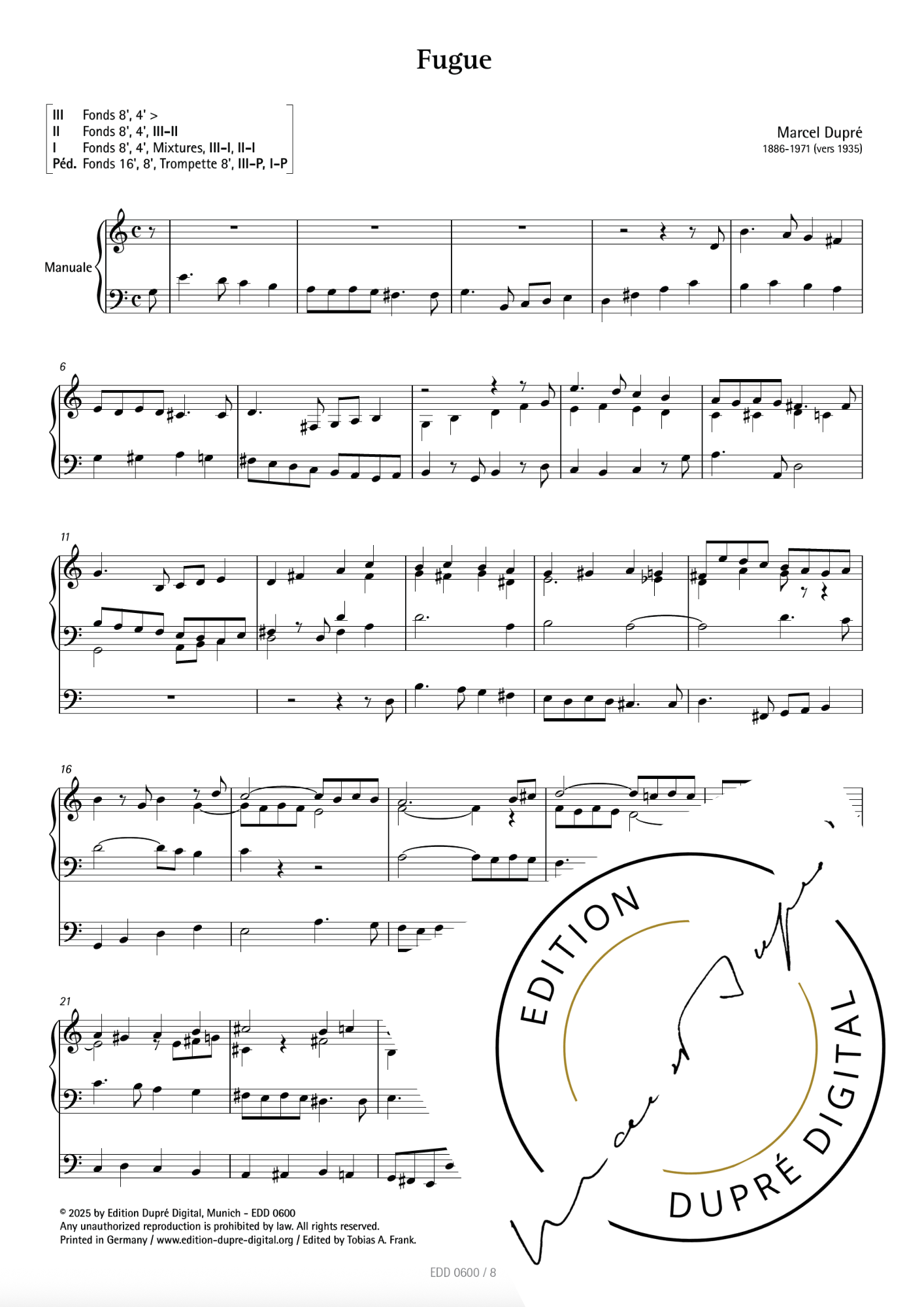 Marcel Dupré: Quatre nouvelles pièces pour Orgue