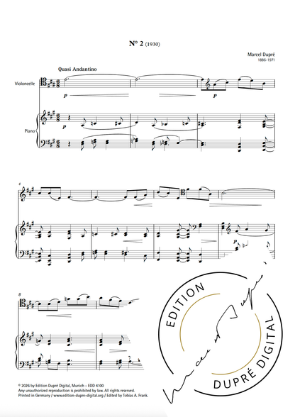 Marcel Dupré: Deux morceaux de lecture pour violoncelle & piano