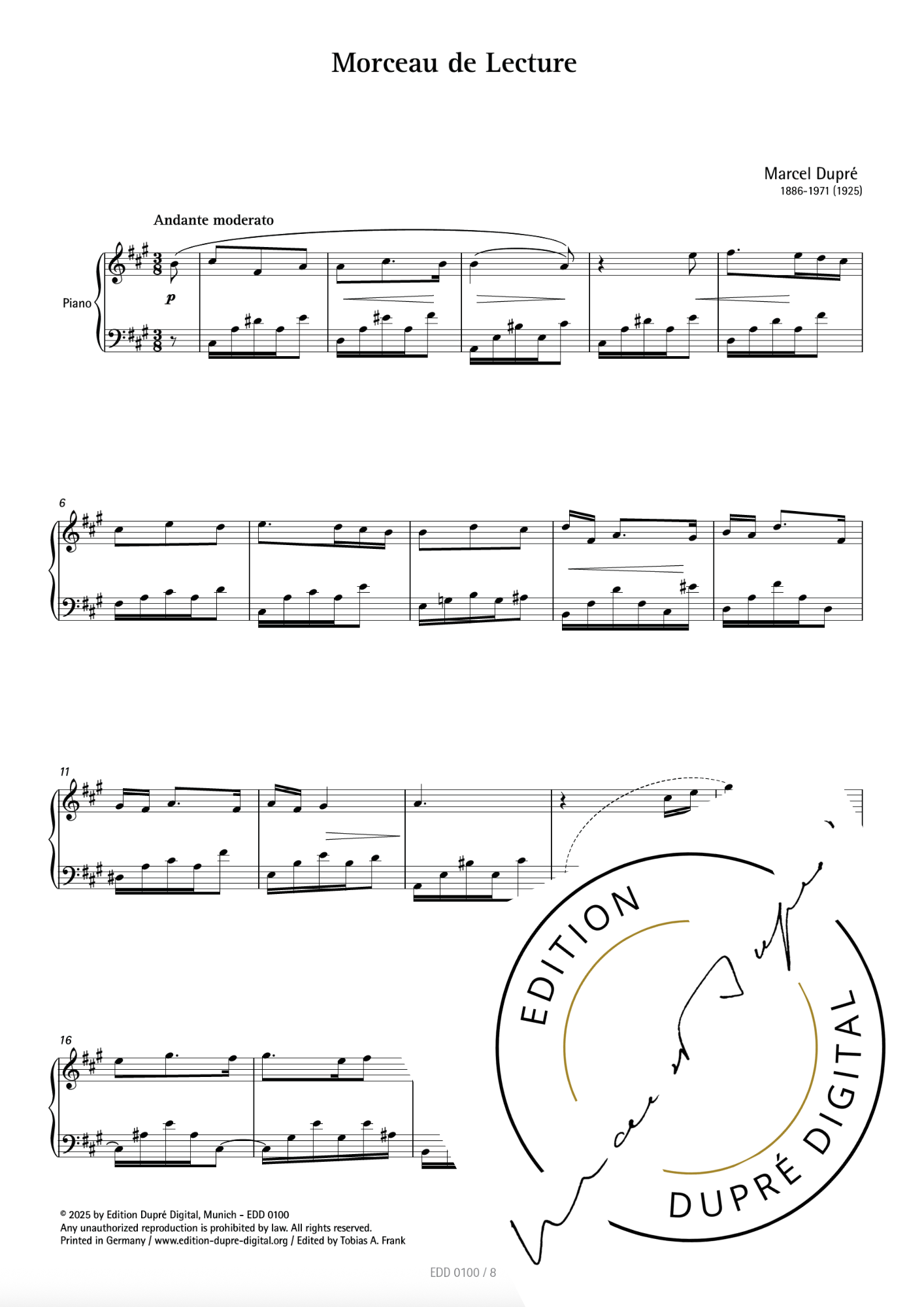 Marcel Dupré: Trois nouvelles pièces pour piano