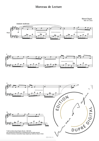 Marcel Dupré: Trois nouvelles pièces pour piano